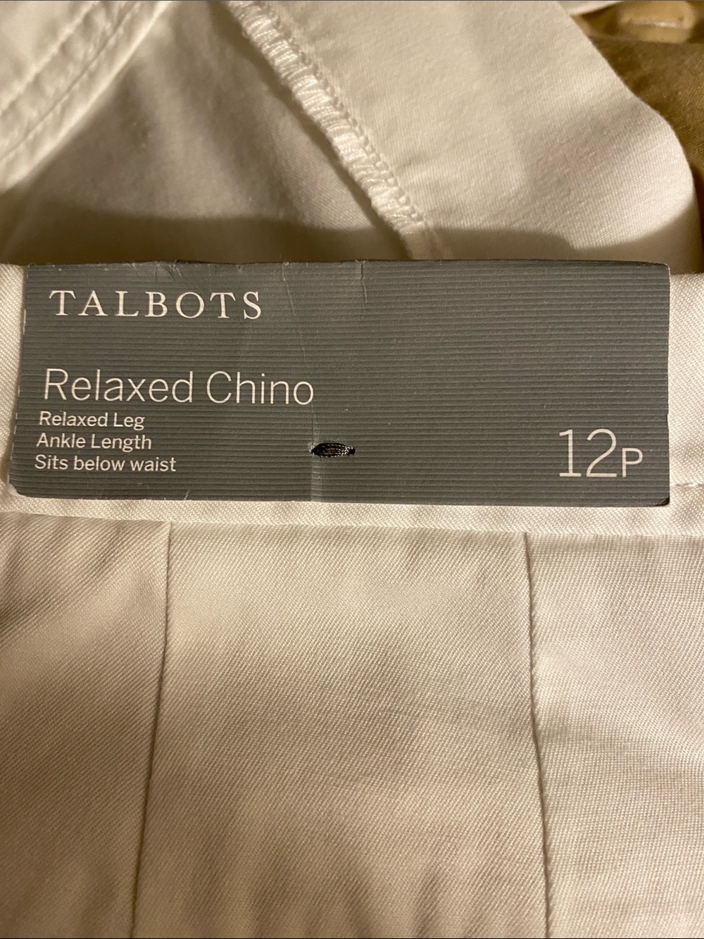 Talbots Relaxed Chino Pants • 12 Petite • White • NWT